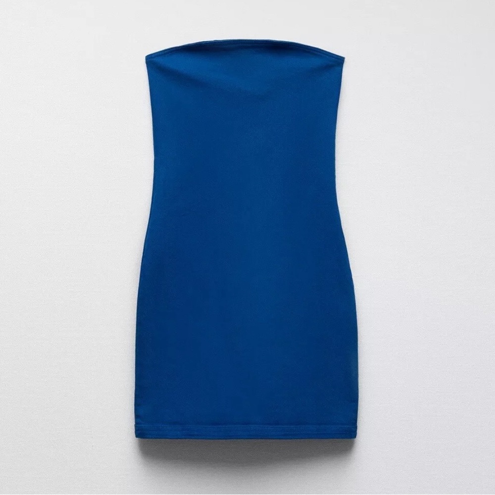 NWT ZARA Blue Bandeau Denim Strapless SEXY Stretch Mini Dress 6929/204 Size L